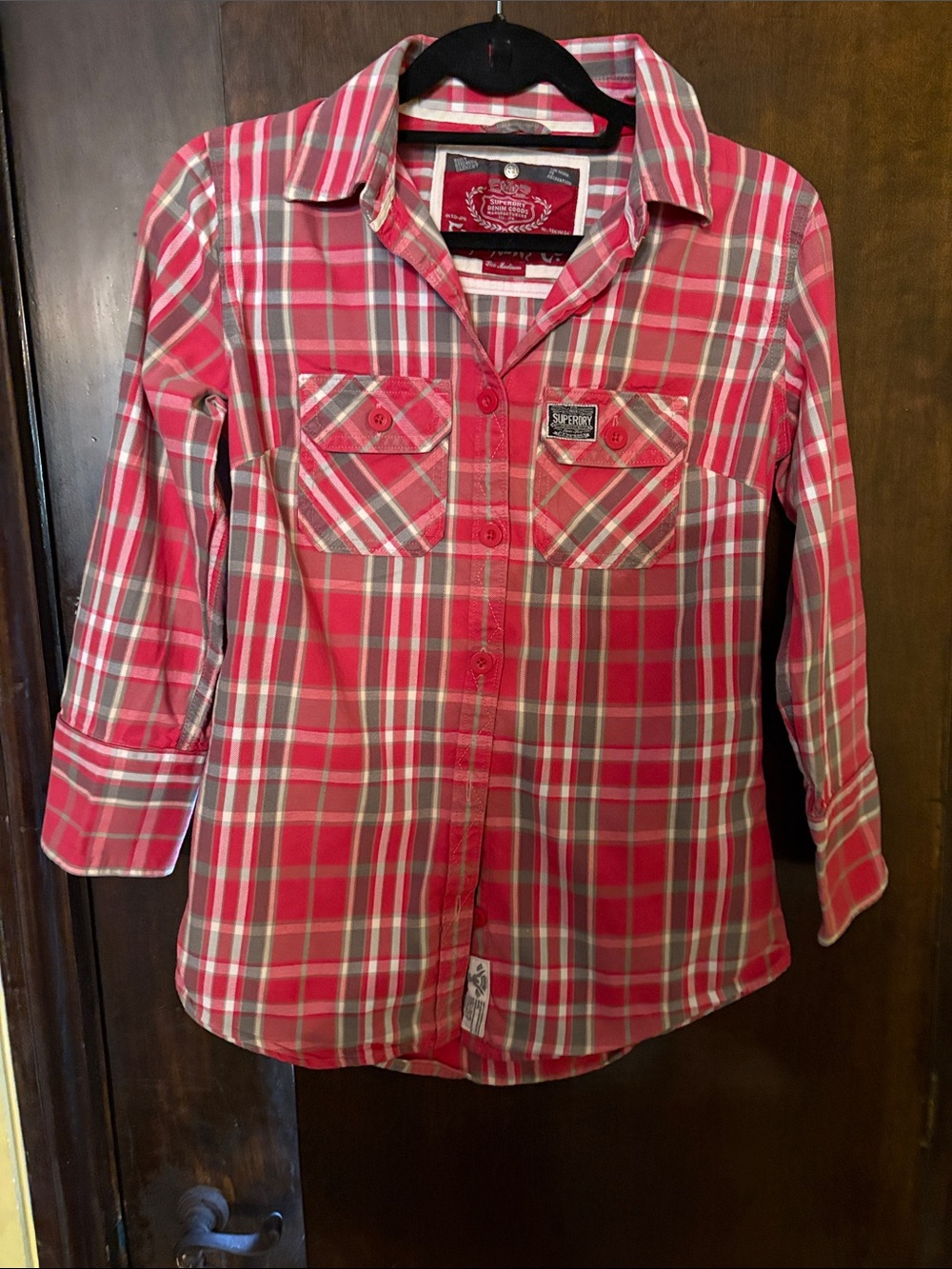 Superdry Red and White Plaid Button-Down Shirt